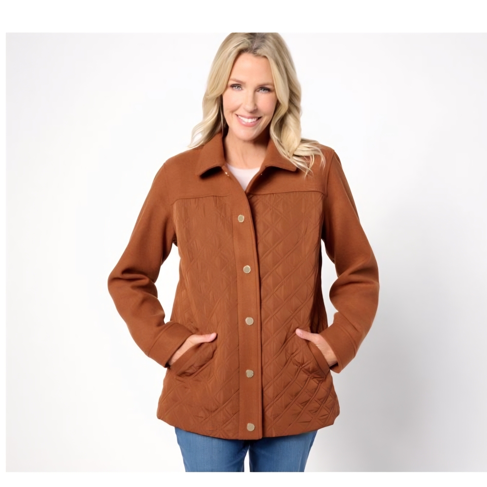 Mixed Media Quilted Rust Brown Jacket